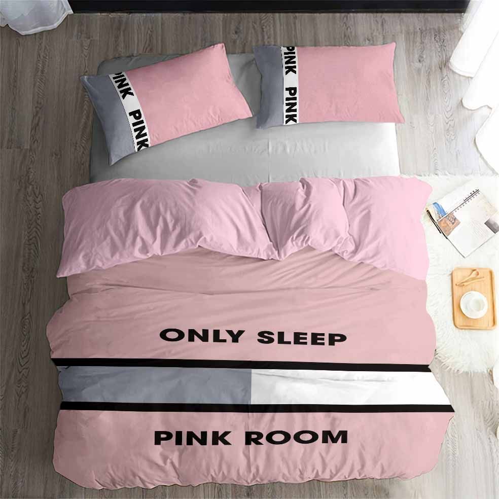 Pink Color Fashion Room Printed Bedding Set