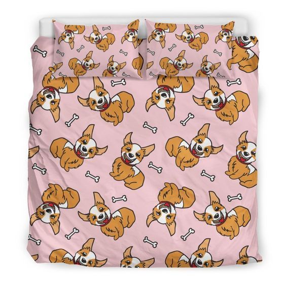 Pink Corgi Bedding Set