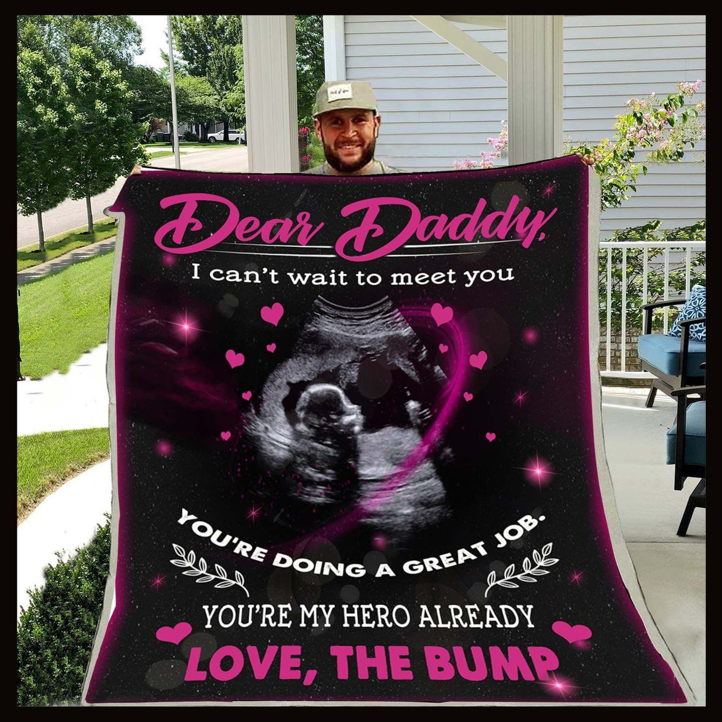 Pink Dear Daddy The Bump Sherpa Fleece Blanket