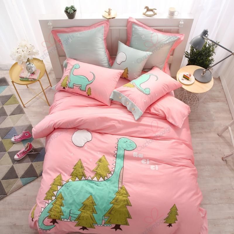 Pink Dinosaur Printed Bedding Set