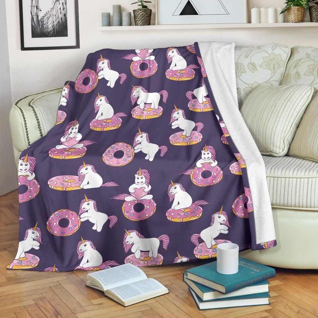 Pink Donut Unicorn Pattern Print Design Fleece Blanket