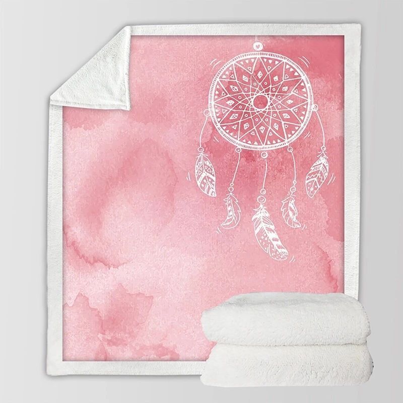 Pink Dreamcatcher Sherpa Fleece Blanket