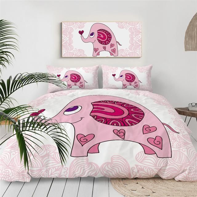 Pink Elephant Lovely Heart Bedding Set