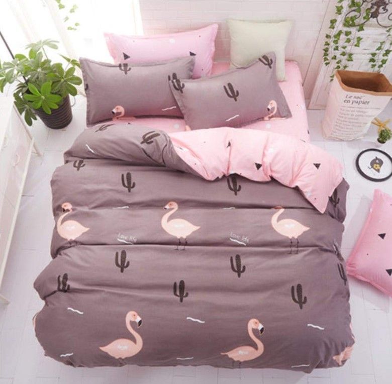 Pink Flamingo Cactus Bedding Set