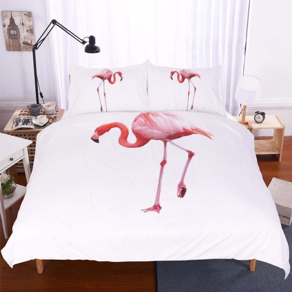Pink Flamingo White Bedding Set