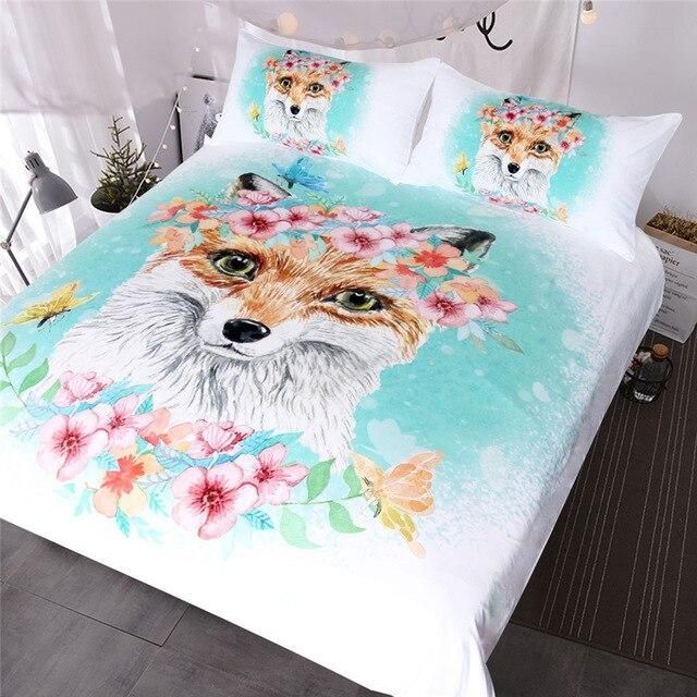 Pink Floral Fox Bedding Set
