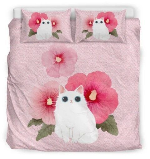 Pink Flower Cat Bedding Set