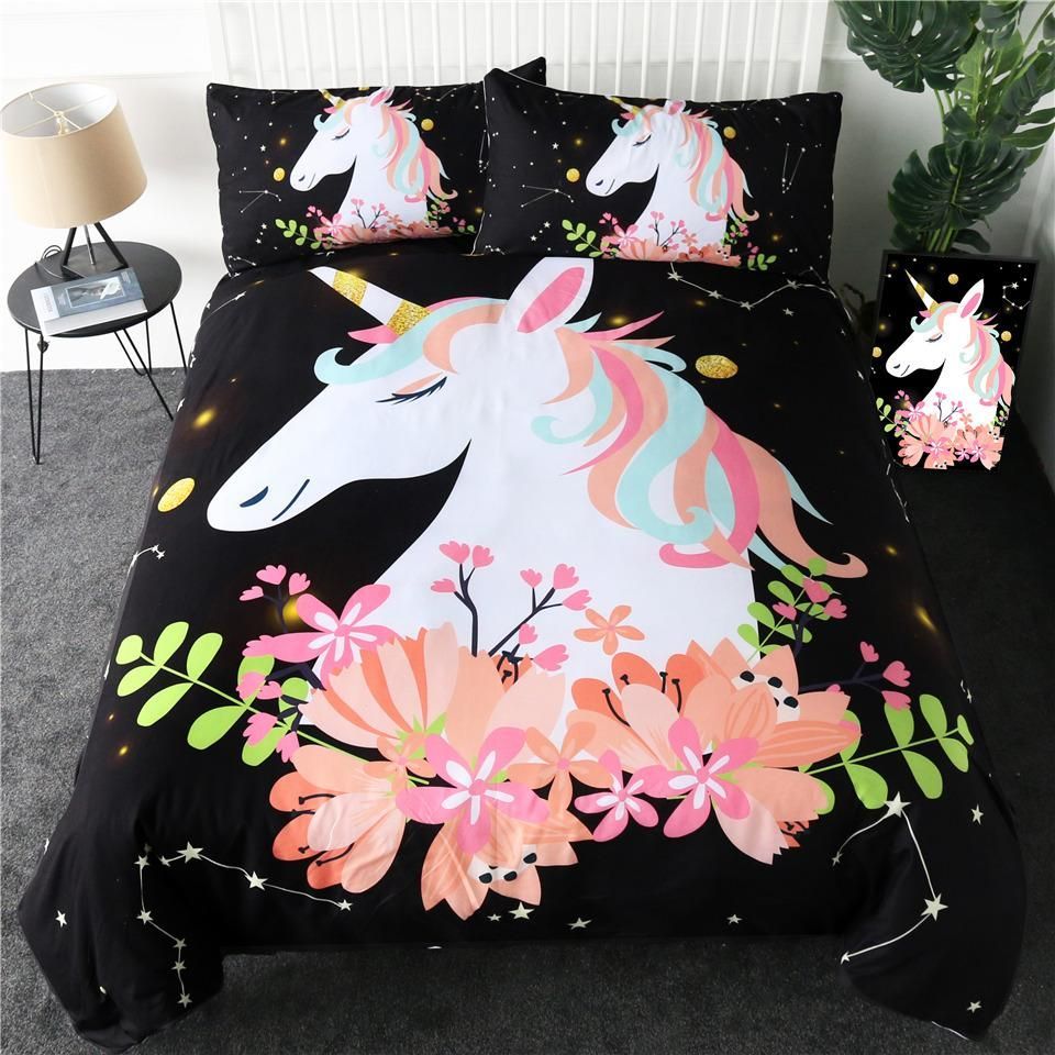 Pink Flower Unicorn Bedding Set