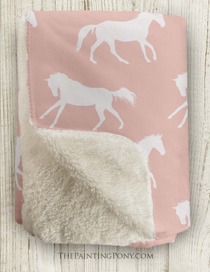 Pink Galloping Horses Sherpa Fleece Blanket