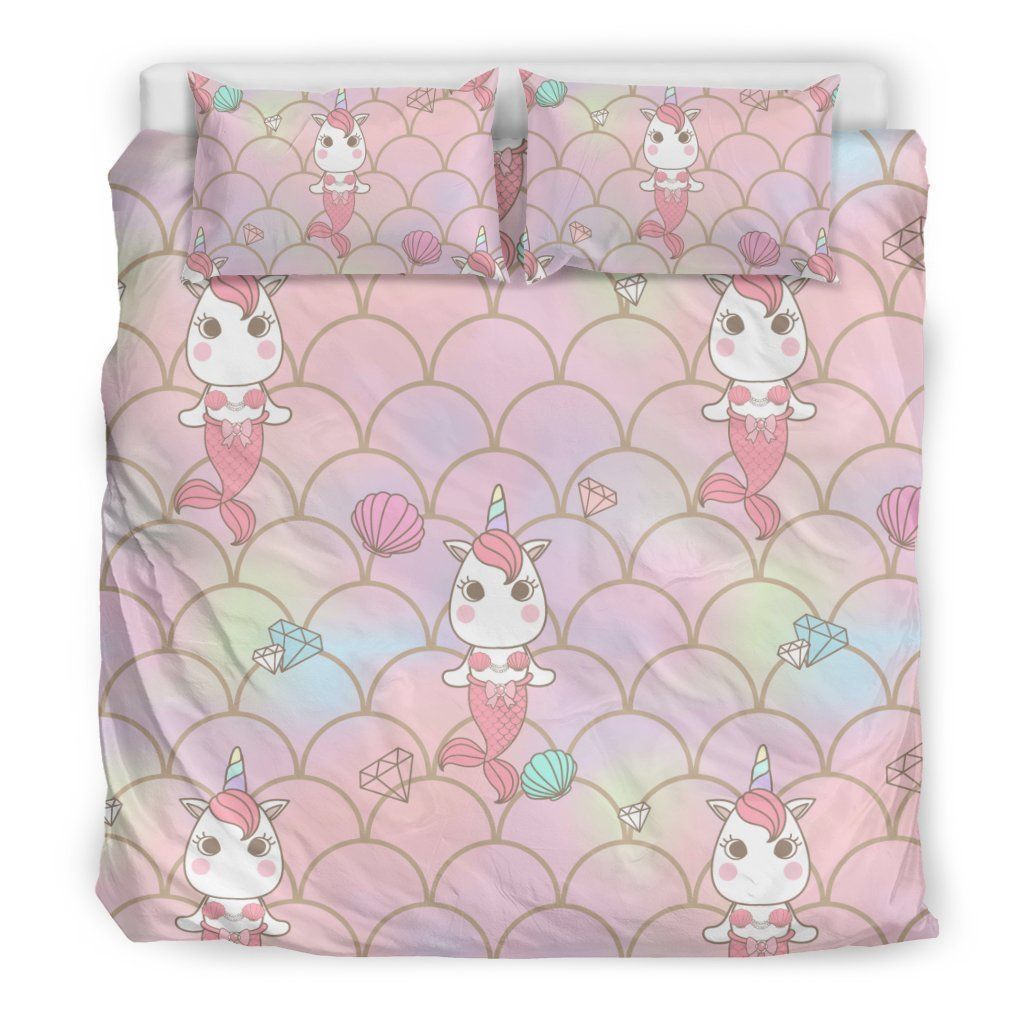 Pink Girly Mermaid Unicorn Teal Scales Bedding Set