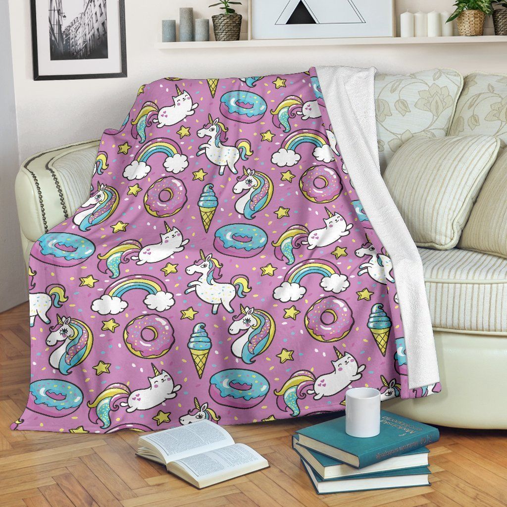 Pink Girly Unicorn Donut Sherpa Fleece Blanket