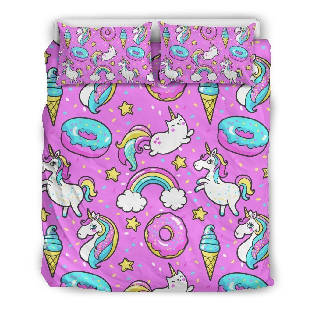 Pink Girly Unicorn Donut Bedding Set