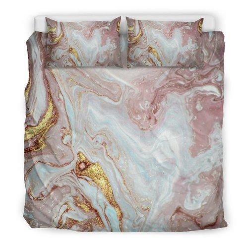 Pink Gold Liquid Marble Bedding Set