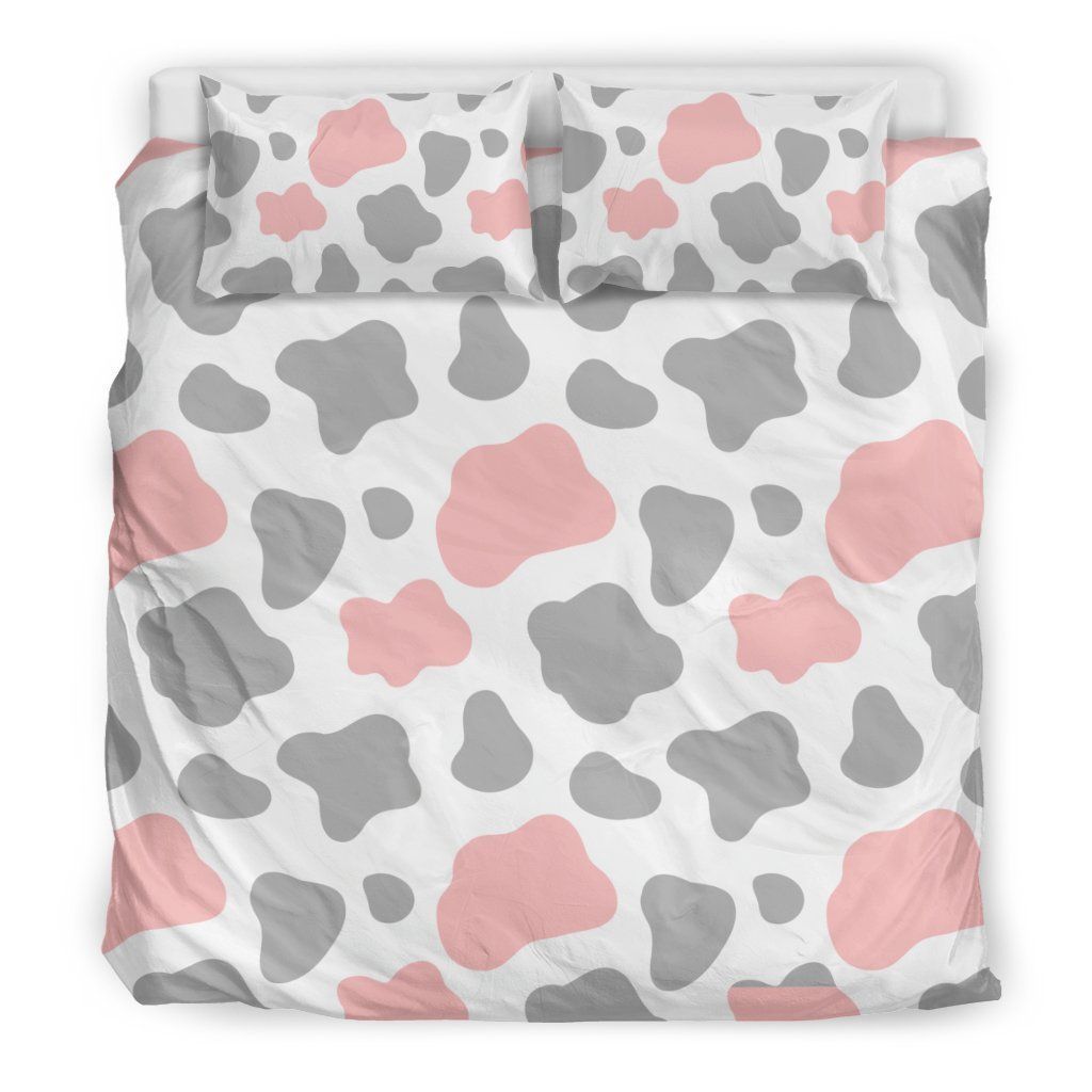 Pink Gray Cow Bedding Set