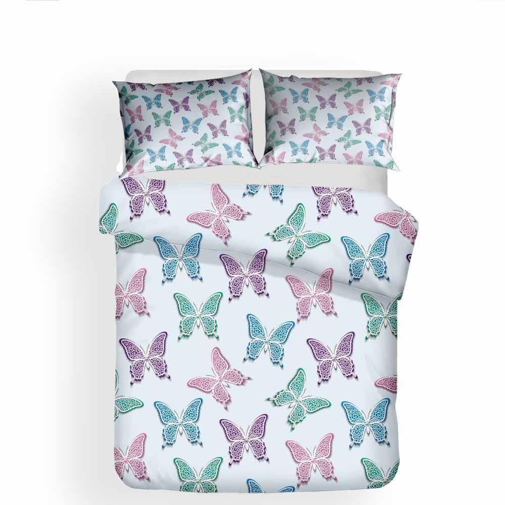 Pink Green Butterfly Bedding Set