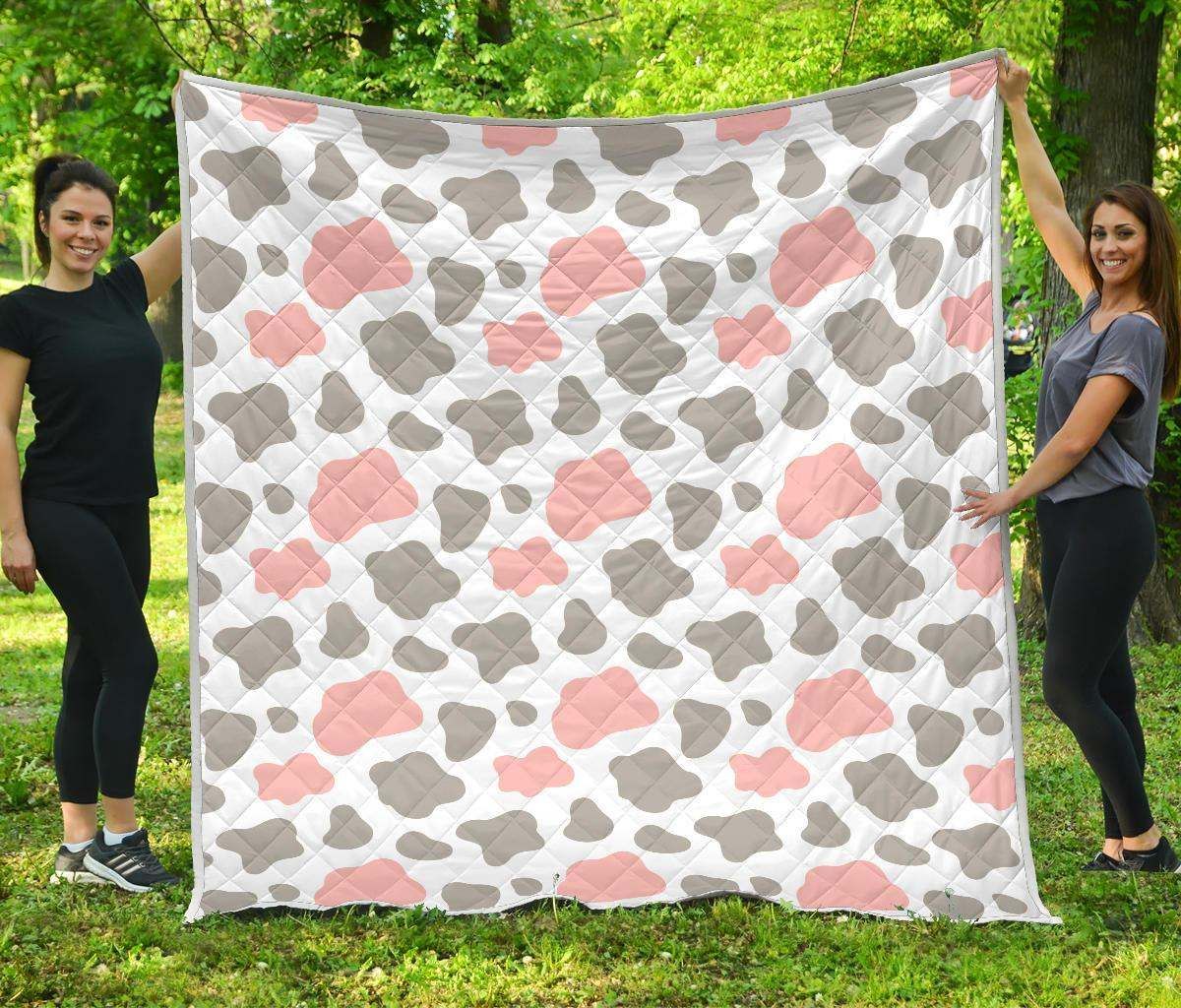Pink Grey And White Cow CL17100451MDQ Quilt Blanket