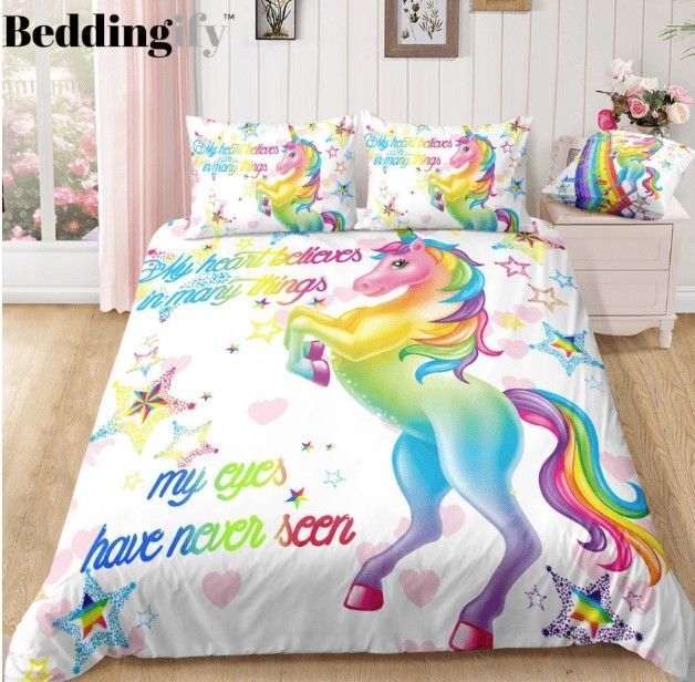 Pink Heart Unicorn Bedding Set