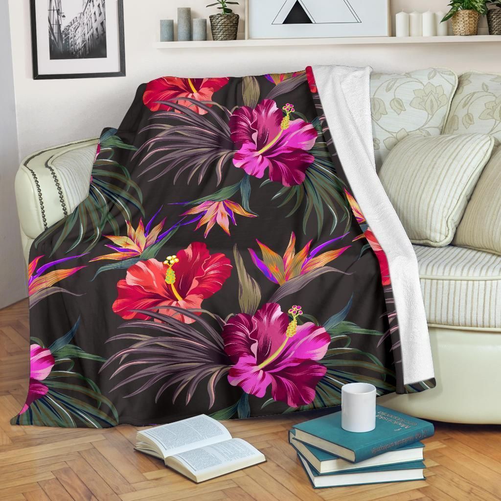 Pink Hibiscus Pattern Print Design Fleece Blanket