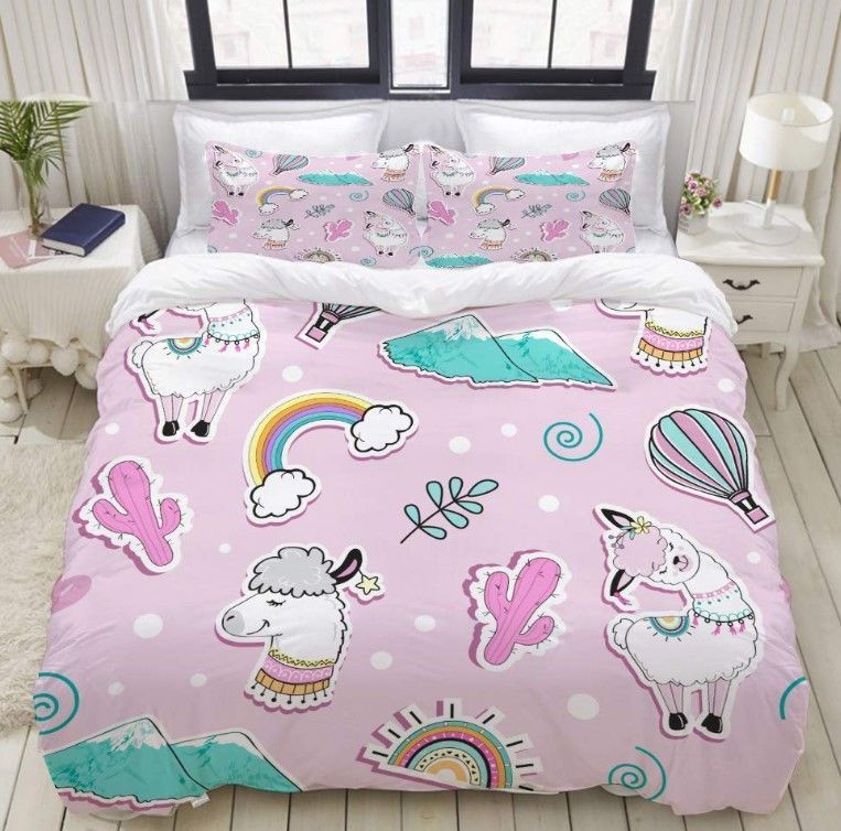 Pink Llama Sticker Bedding Set