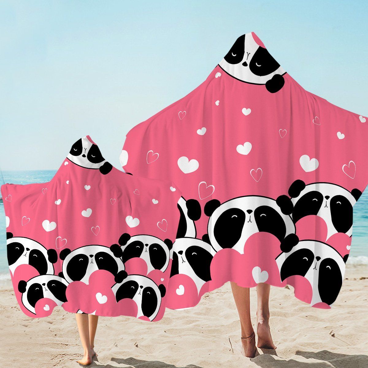 Pink Lovely Pandas Printed Hooded Towel