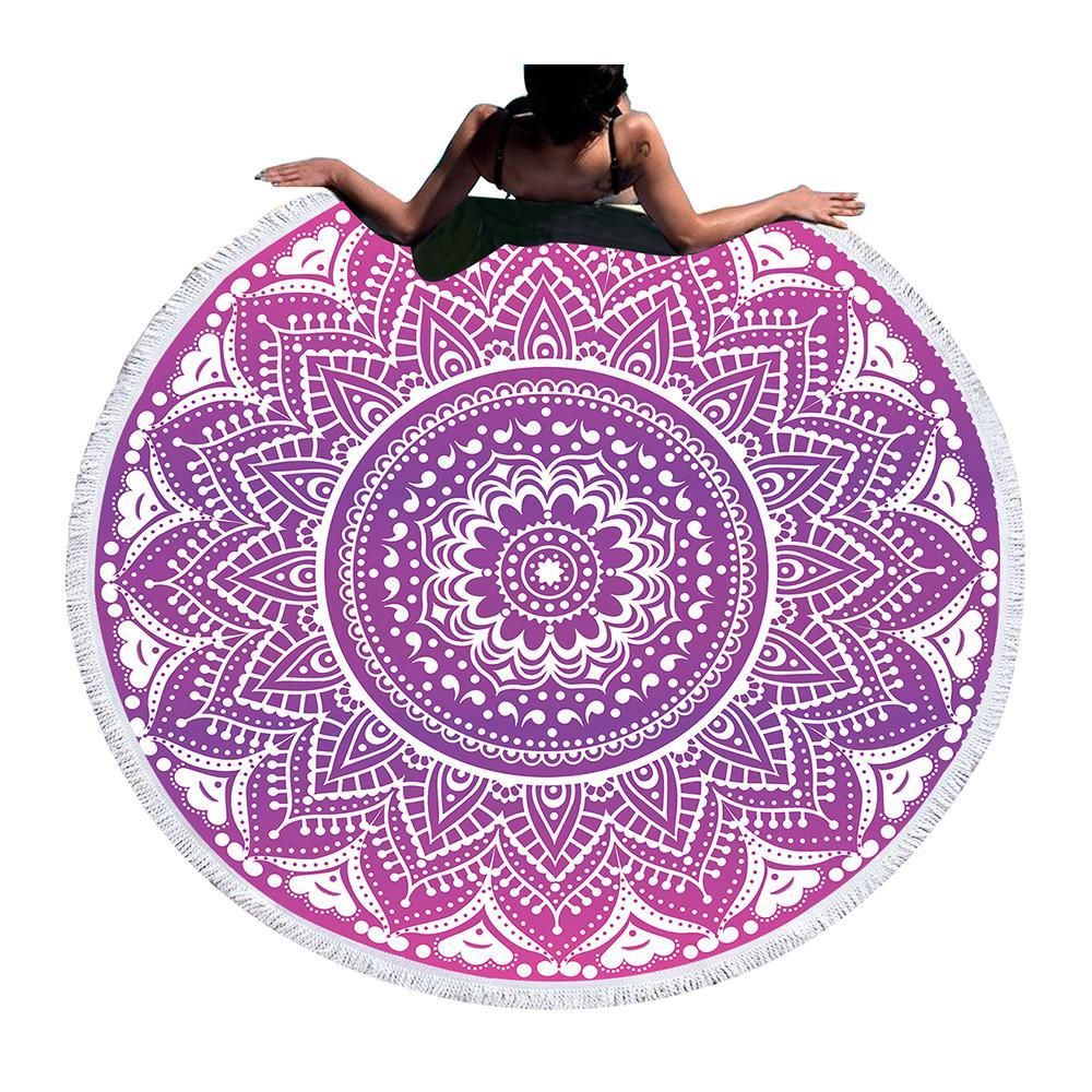 Pink Mandala Background Printed Round Beach Towel