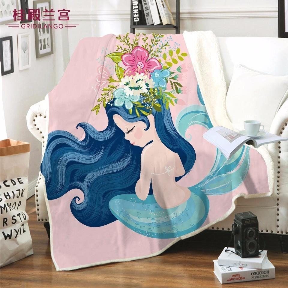 Pink Mermaid Princess Sherpa Fleece Blanket