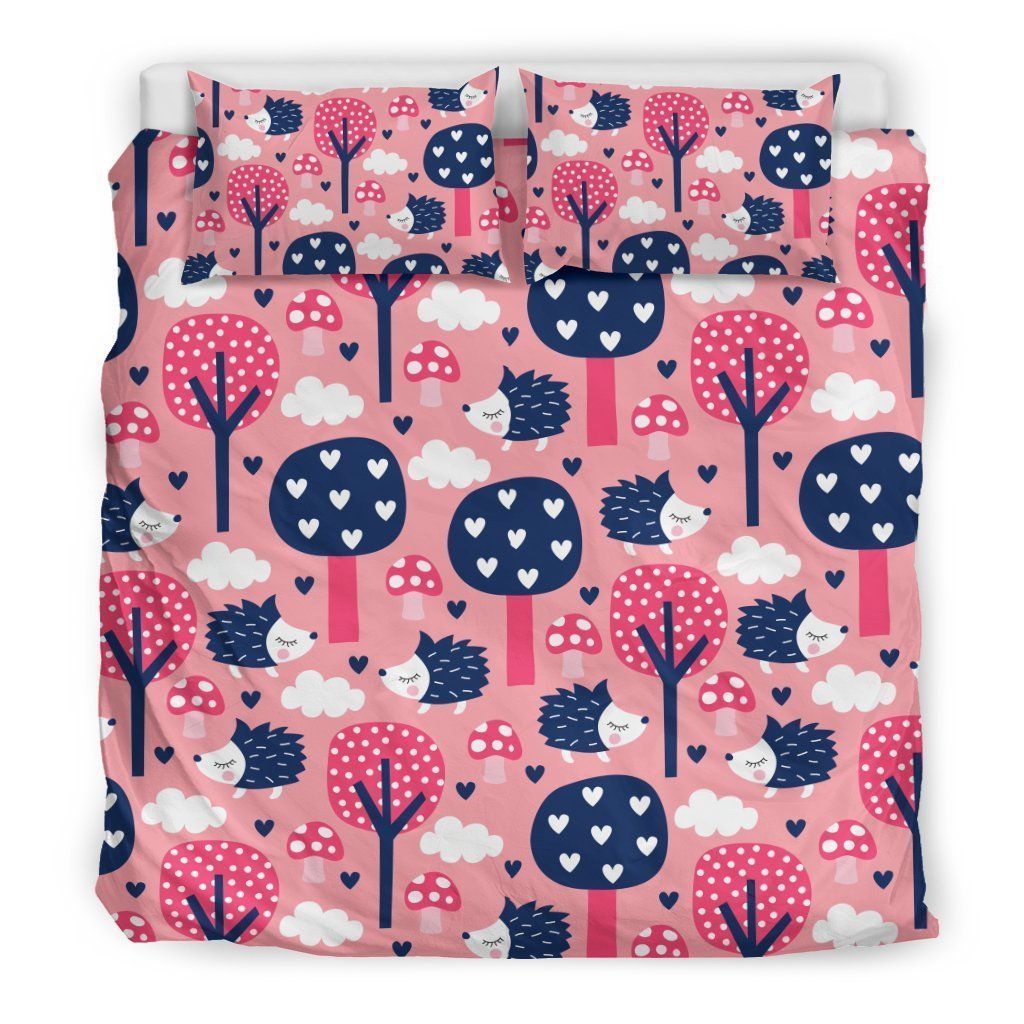 Pink Mushroom Hedgehogs Bedding Set