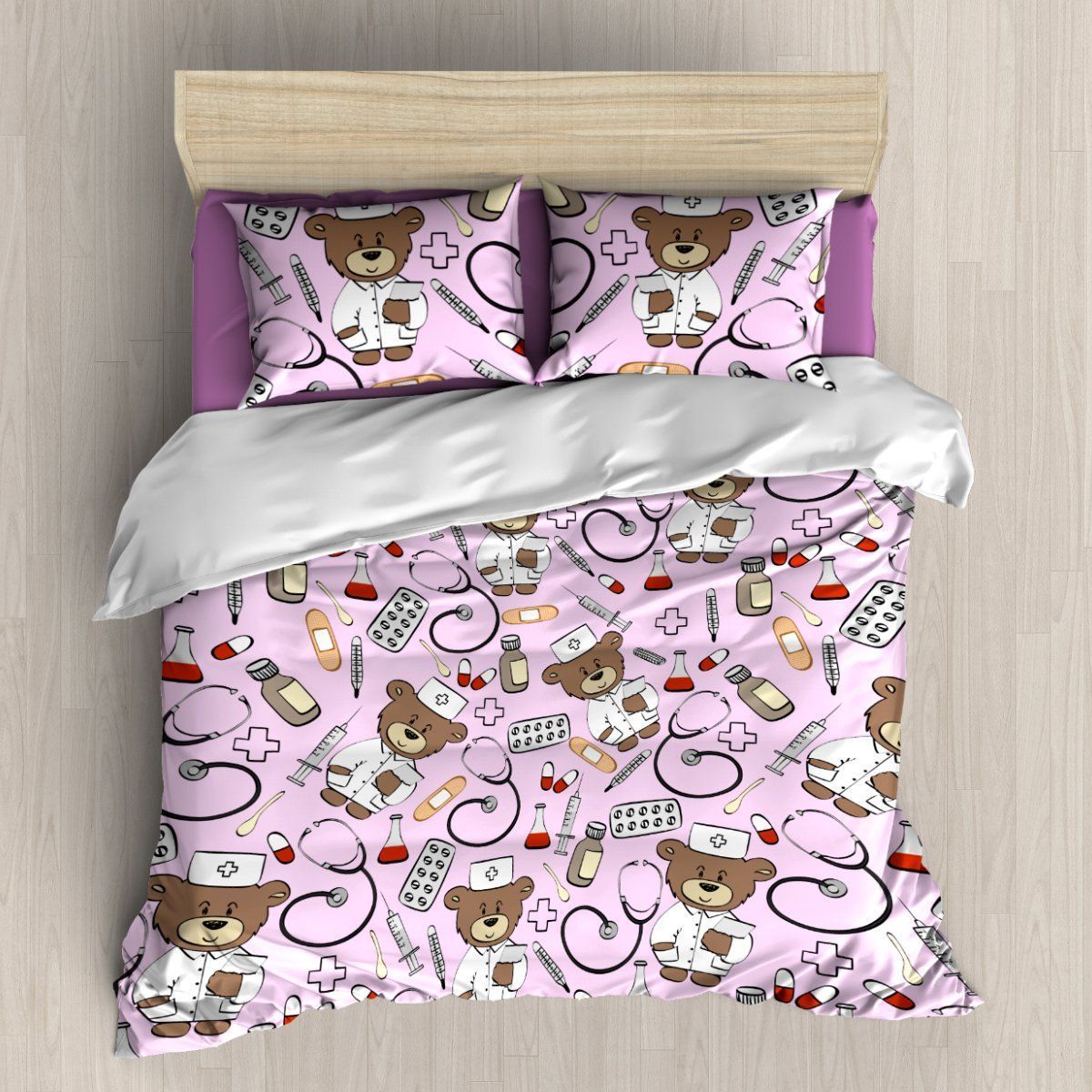 Pink Nurse Bear Bedding Set