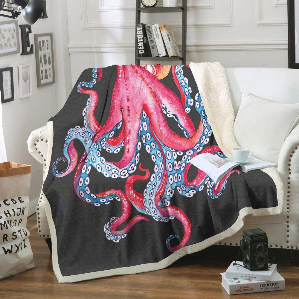 Pink Octopus Sherpa Fleece Blanket