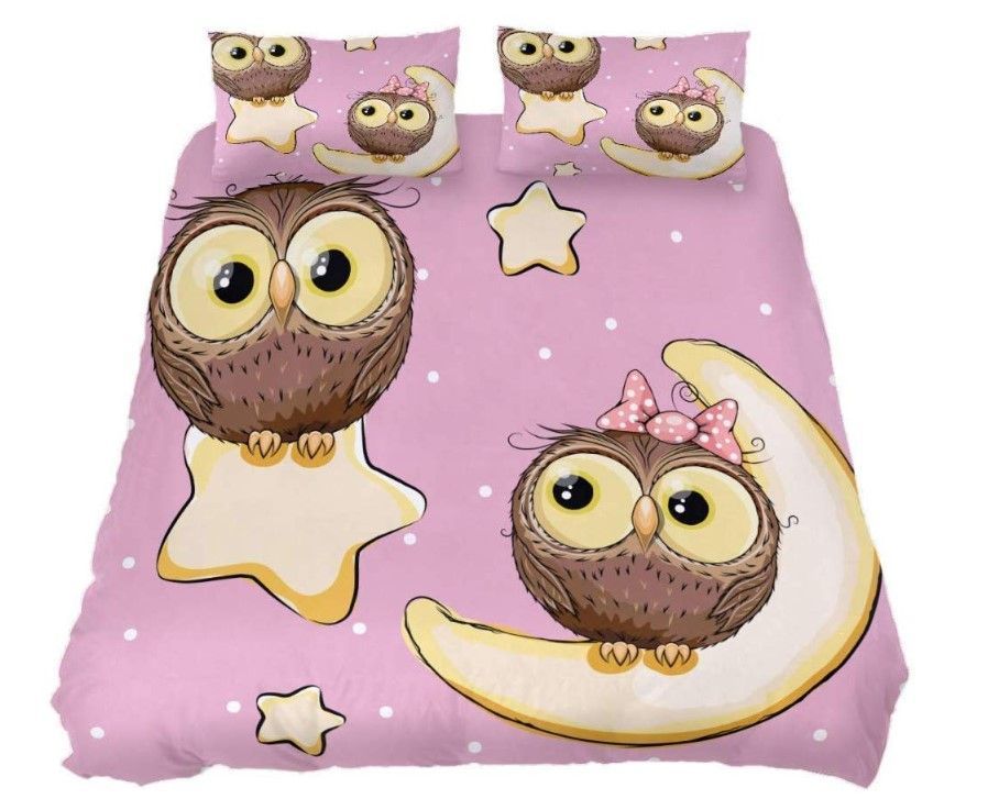Pink Owl Star Bedding Set