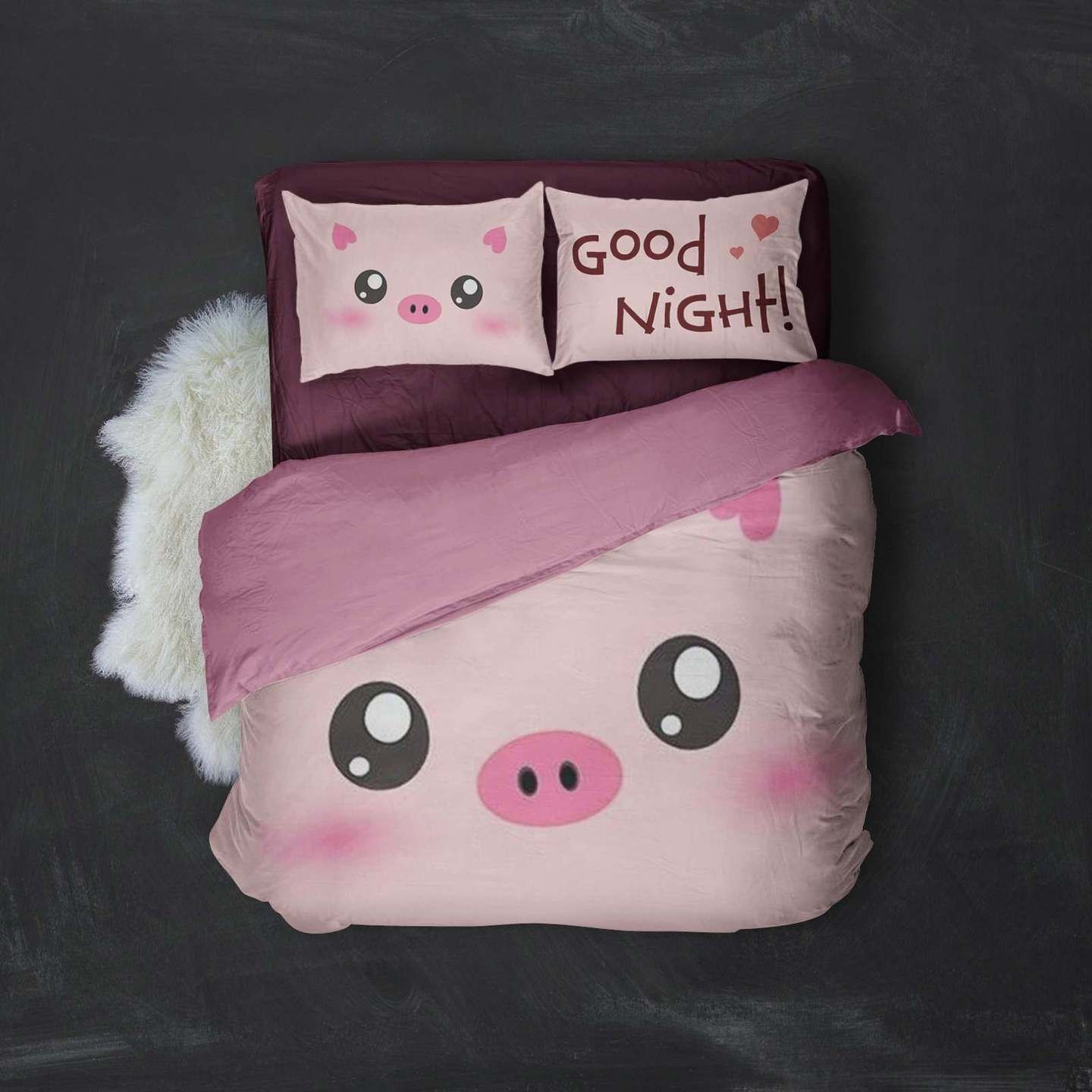 Pink Pig So Cute Good Night Bedding Set