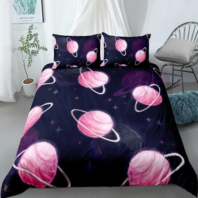 Pink Planets Stars Bedding Set