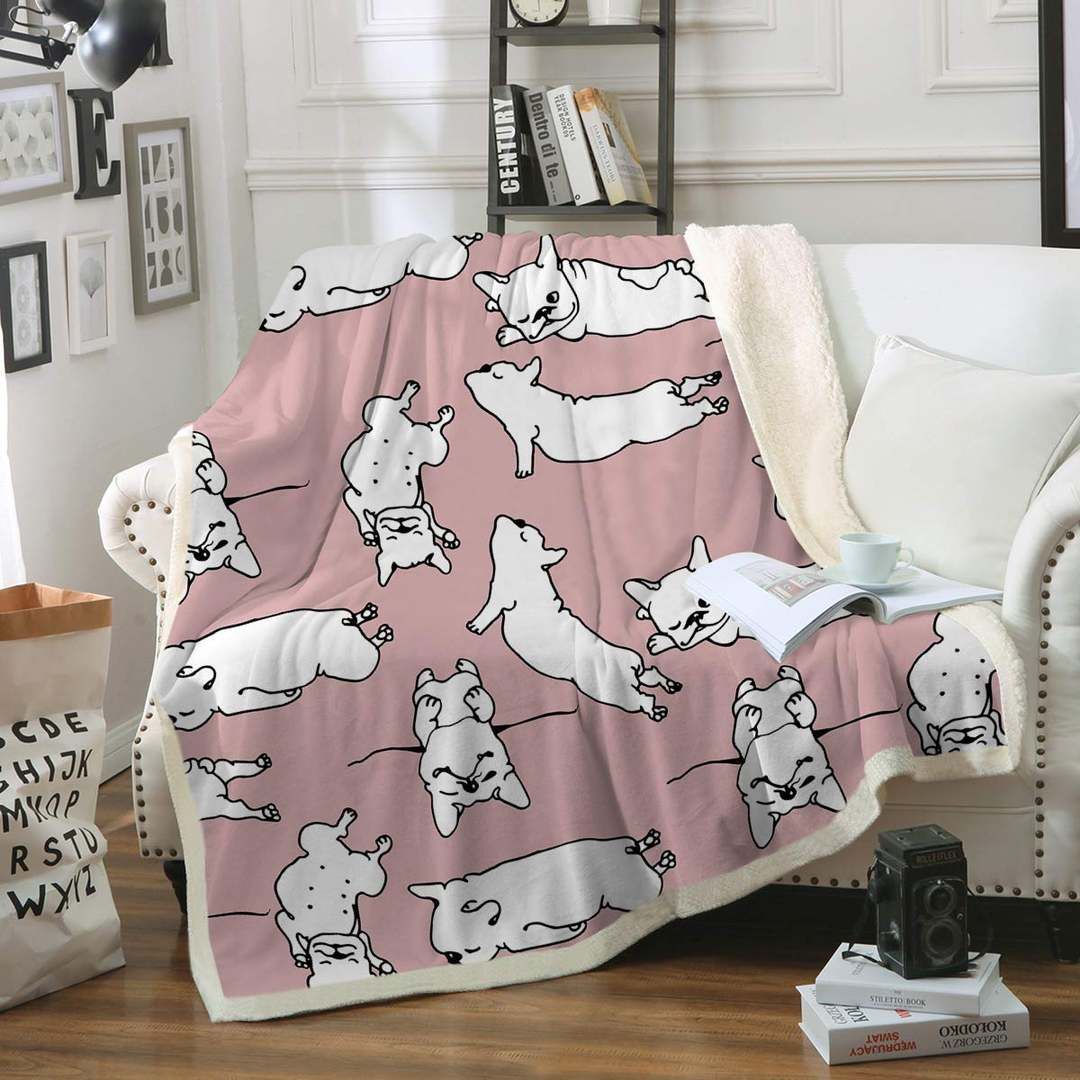 Pink Pug Dogs Sherpa Fleece Blanket