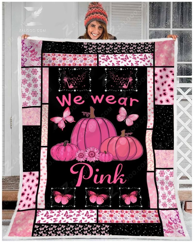 Pink Pumpkin Butterfly We Wear Pink Sherpa Fleece Blanket