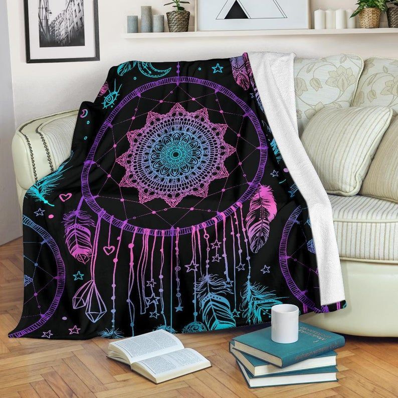 Pink Purple Dream Catcher Sherpa Fleece Blanket