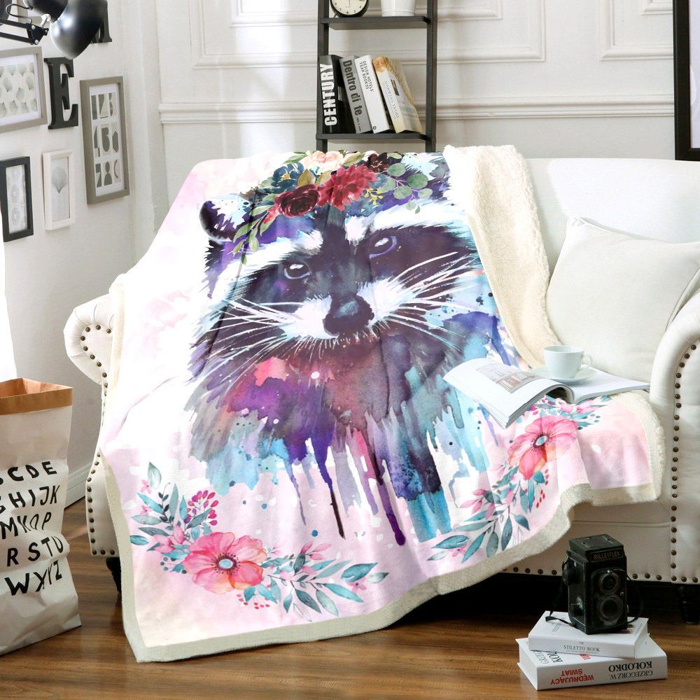 Pink Raccoon Sherpa Fleece Blanket