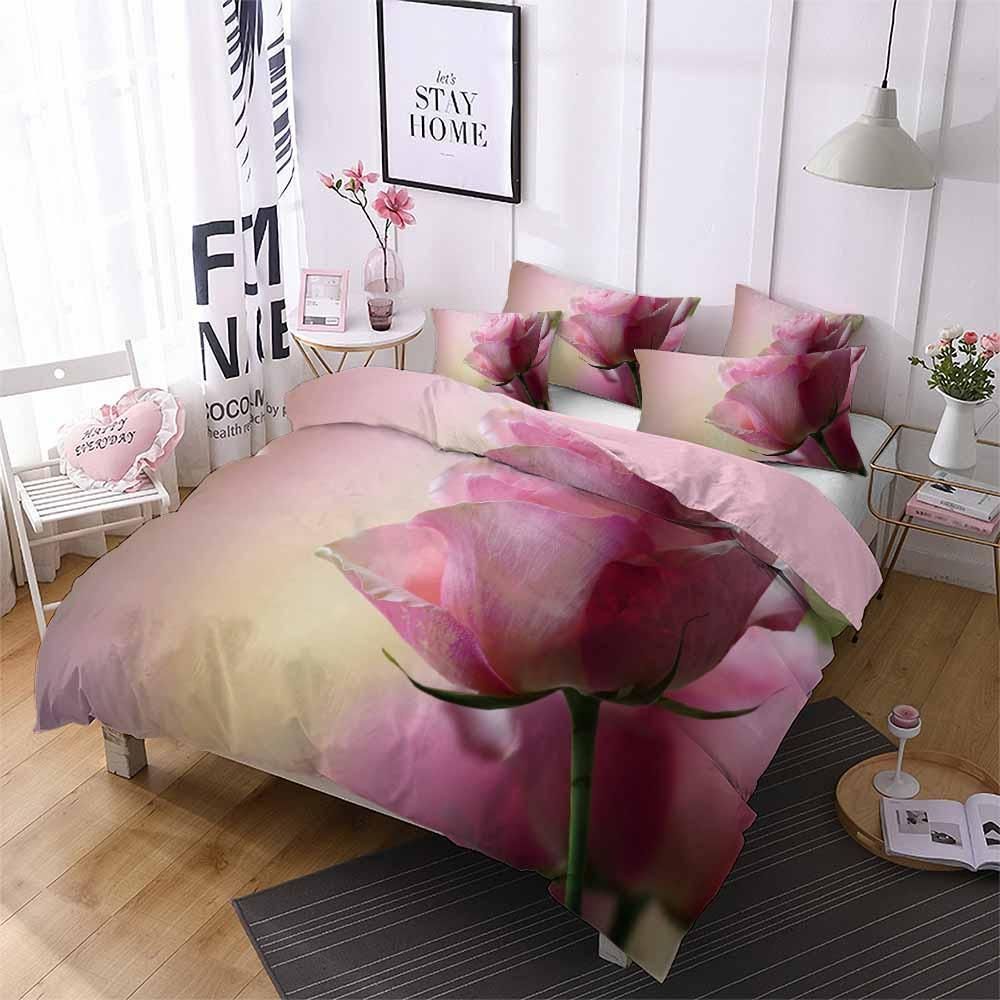Pink Rose Pattern Printed Bedding Set