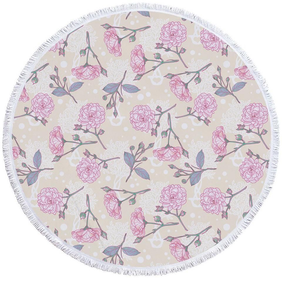 Pink Rose Patterns Printed Round Beach Towel