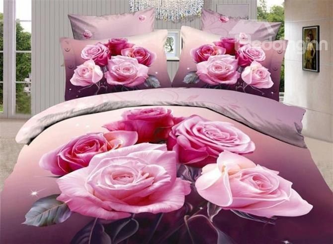 Pink Roses 3D Bedding Set
