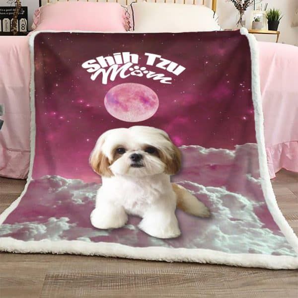 Pink Shih Tzu Mom Sherpa Fleece Blanket