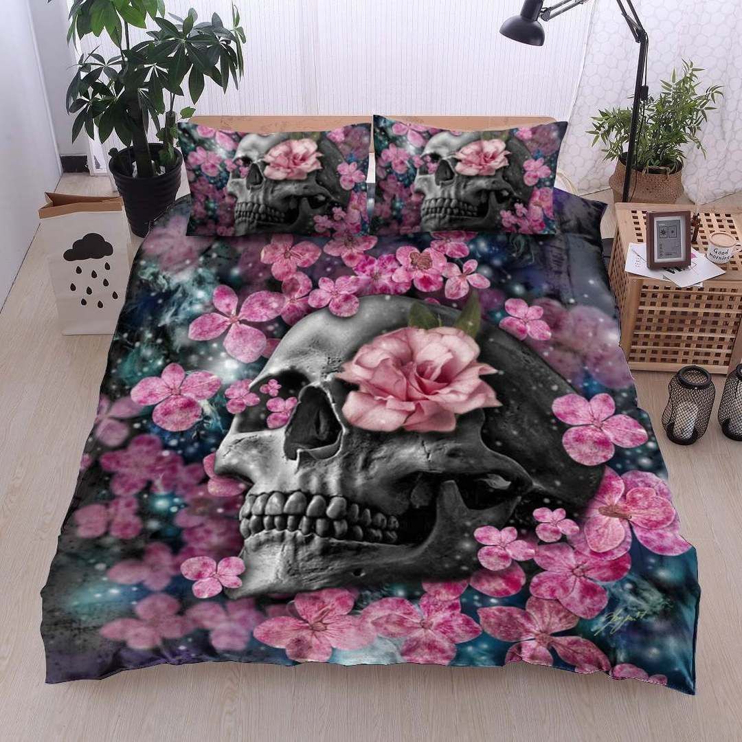 Pink Skull Flower Bedding Set