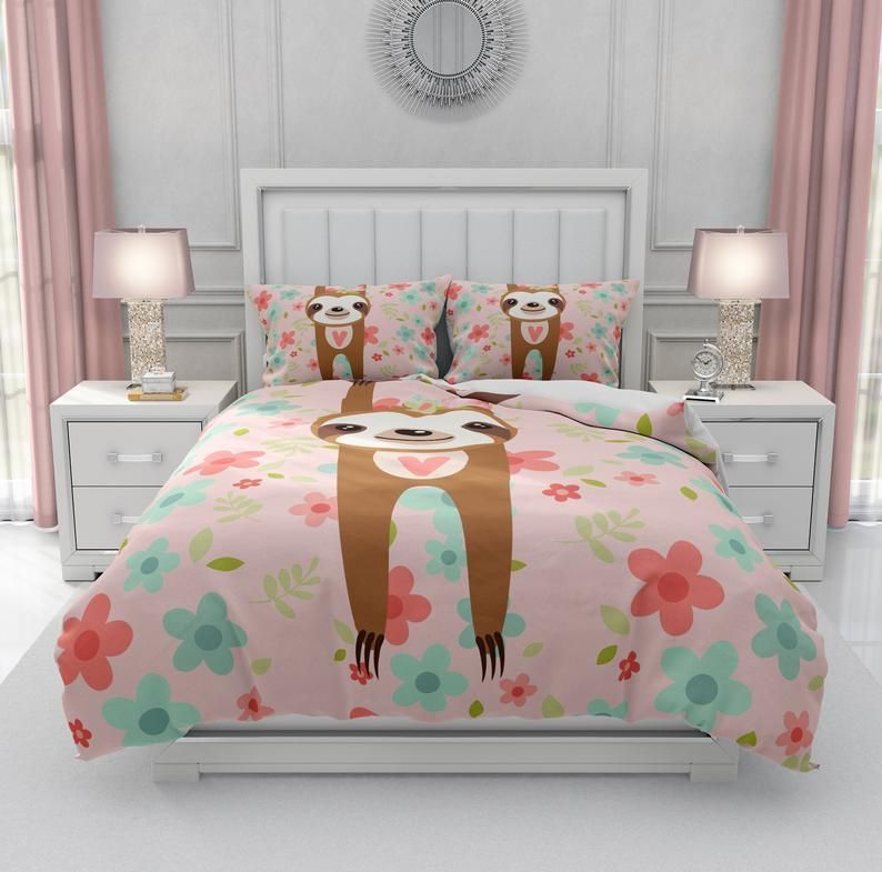 Pink Sloth Bedding Set