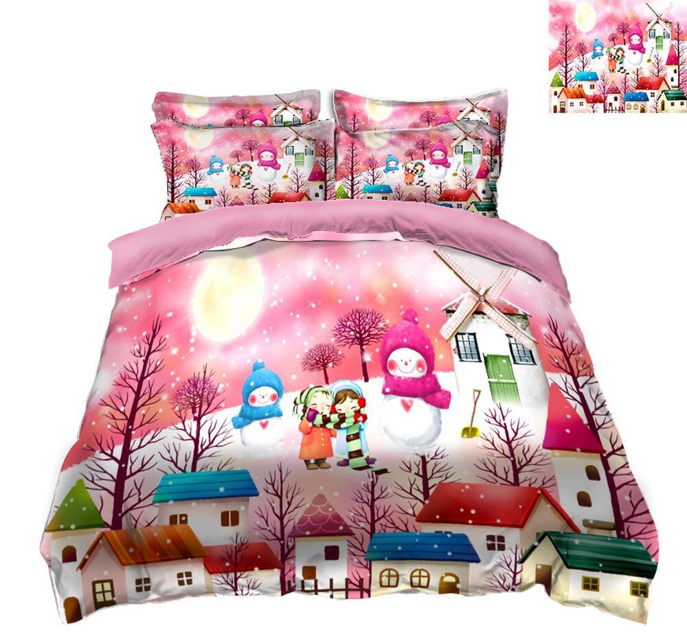 Pink Snowman Bedding Set