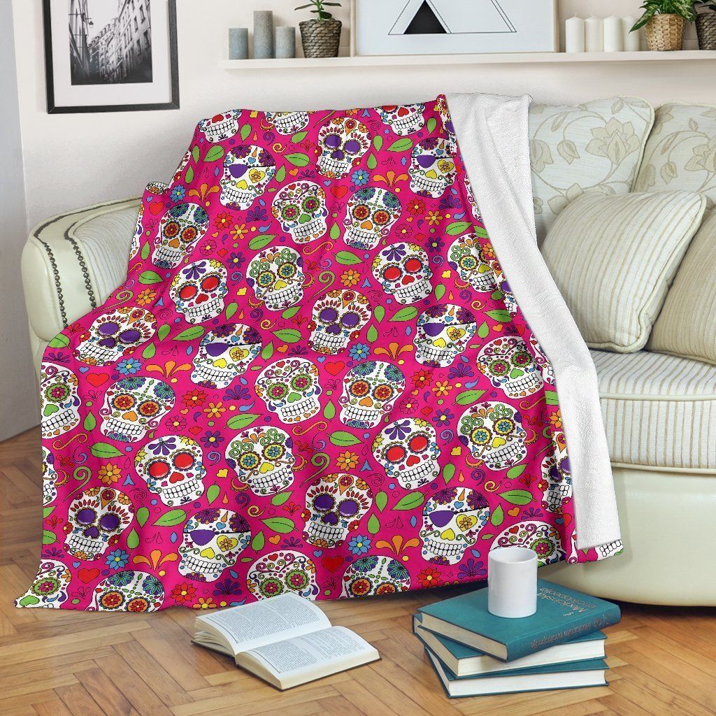 Pink Sugar Skull Sherpa Fleece Blanket