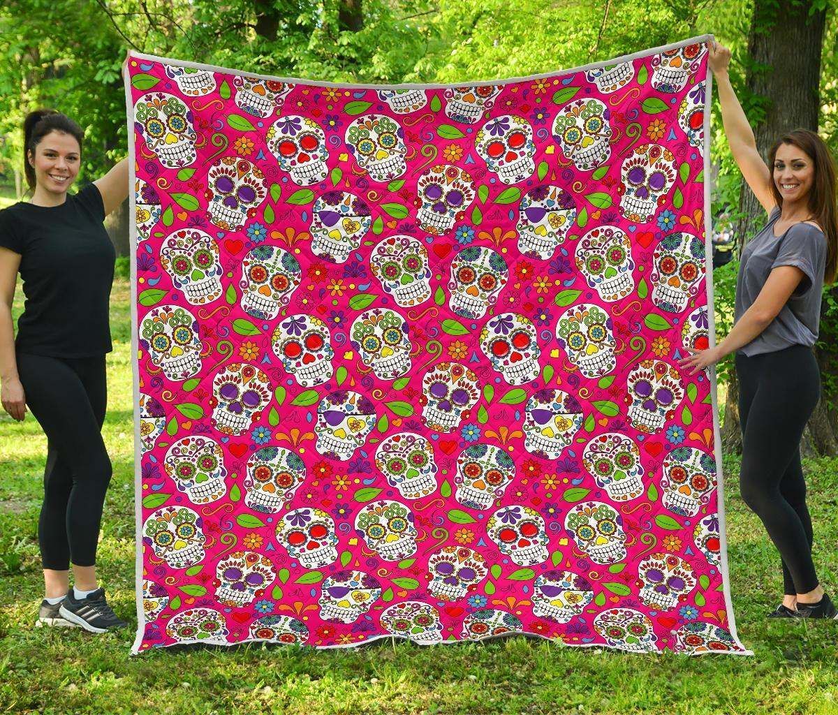 Pink Sugar Skull CL17100462MDQ Quilt Blanket