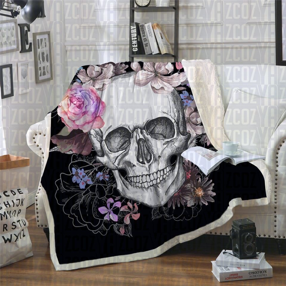 Pink Sugar Skull Sherpa Fleece Blanket