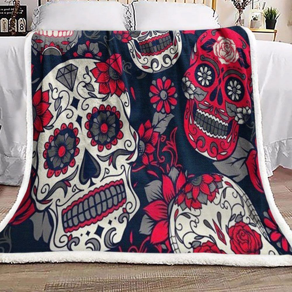 Pink Sugar Skull Sherpa Fleece Blanket