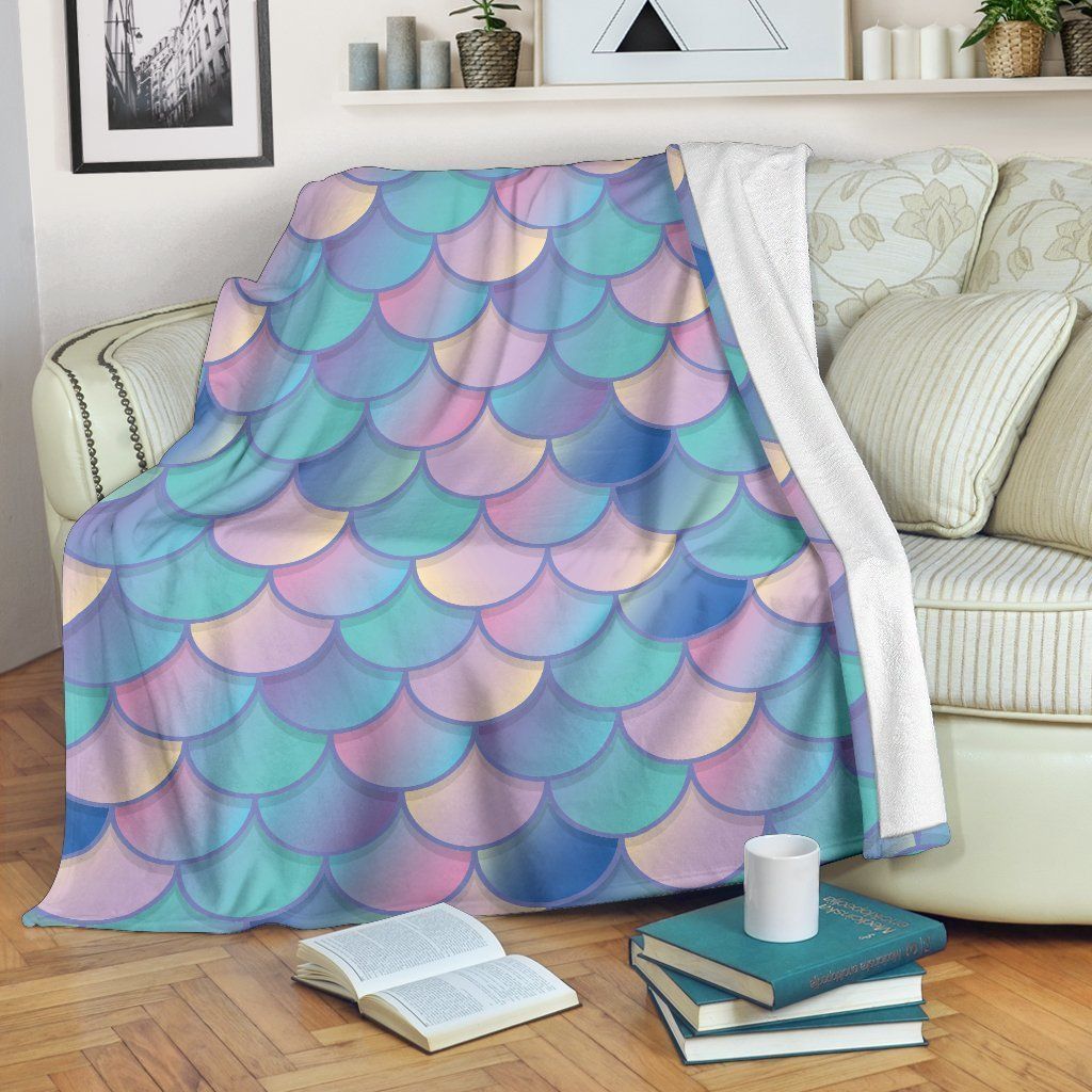Pink Teal Mermaid Scales Sherpa Fleece Blanket