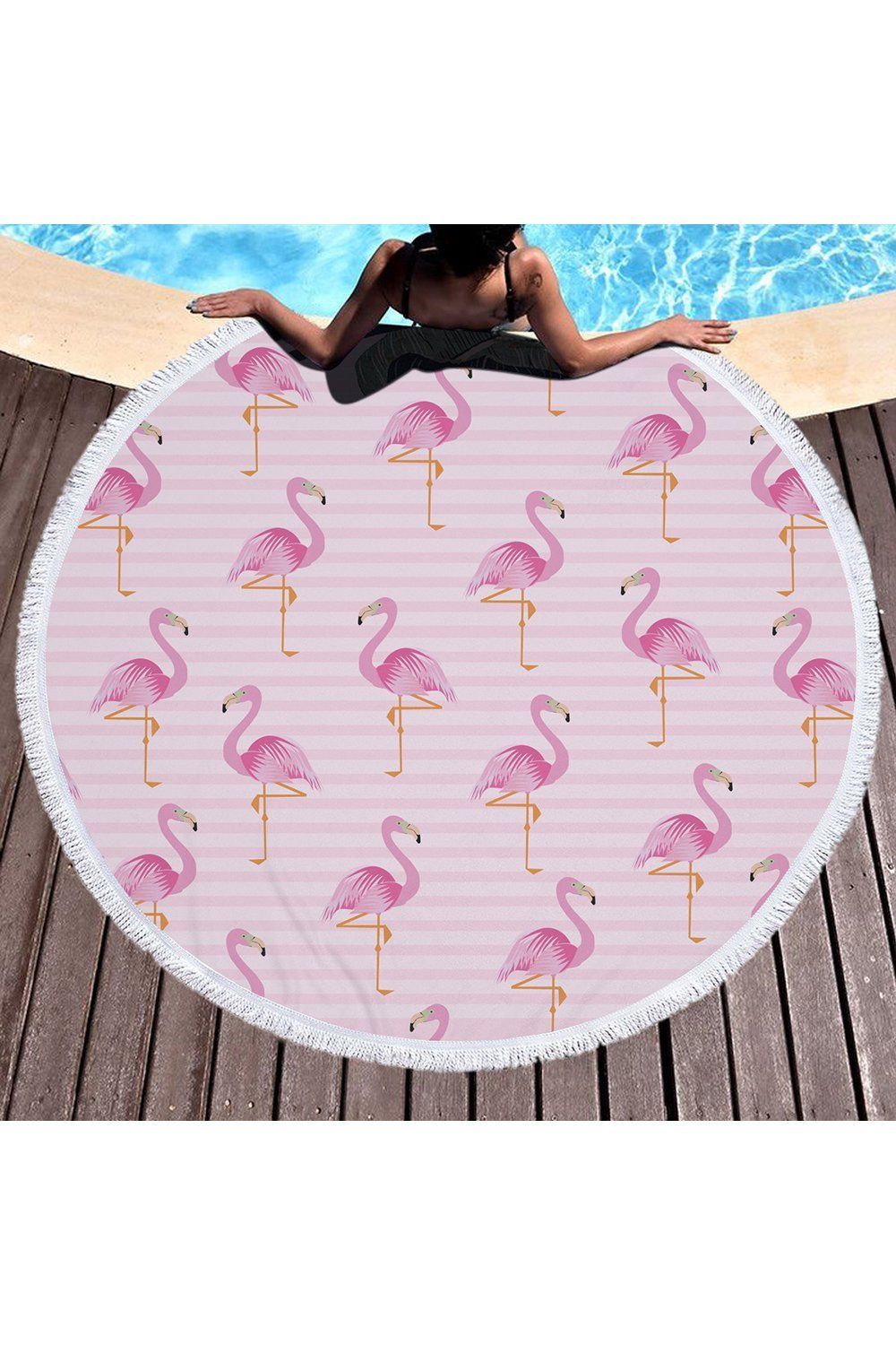 Pink Tropical Flamingo Pattern Printed Round Beach Towel