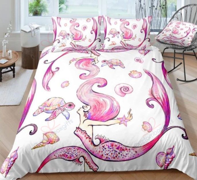 Pink Turtle And Mermaid Bedding Set